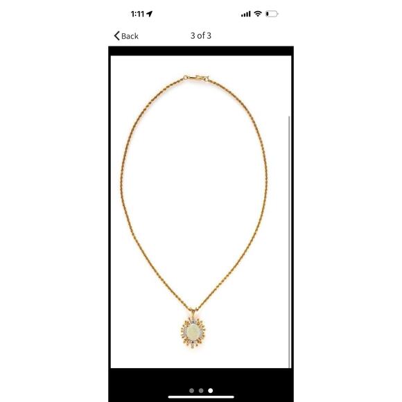 Vintage Cabochon Opal & Diamond Halo Pendant Necklace 14K Gold - Picture 3 of 4